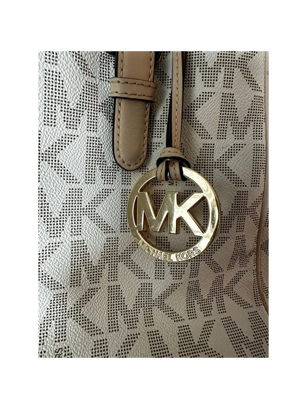 Women's Michael Kors White & Beige Monogram Tote Bag, One Size